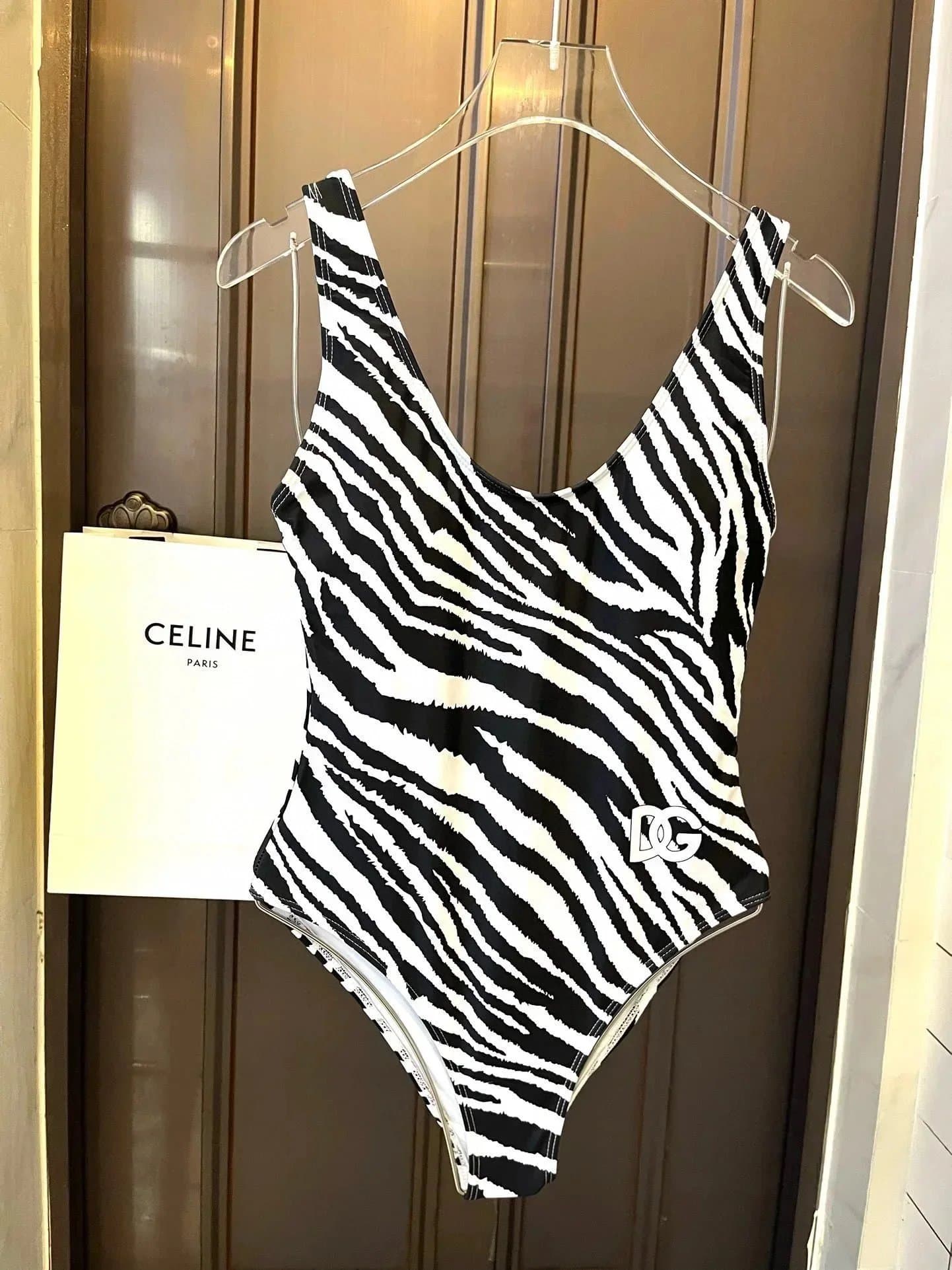 Zebra Print One-Piece Swimsuit DG Logo