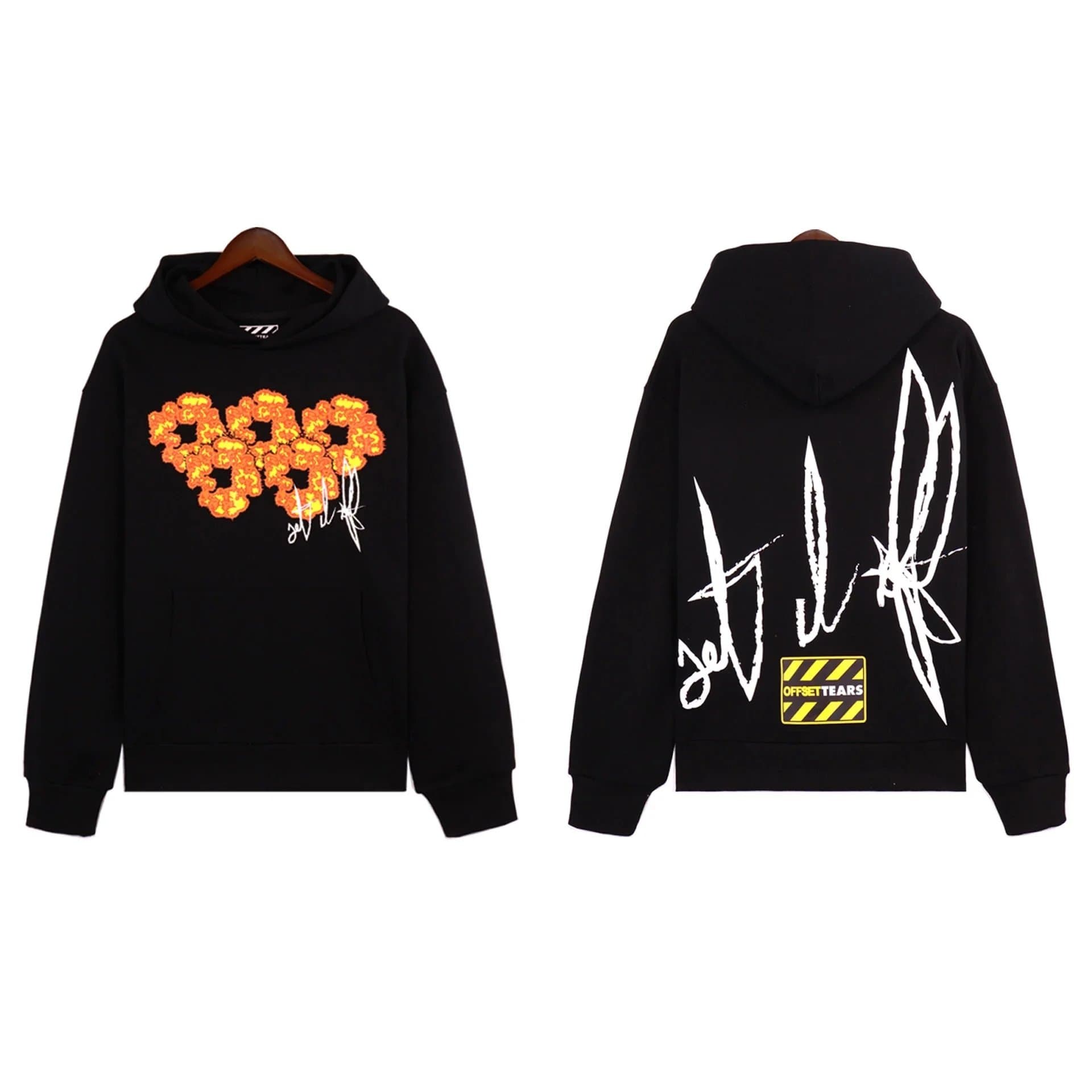 Black Hoodie with Fire Heart & Signature Design