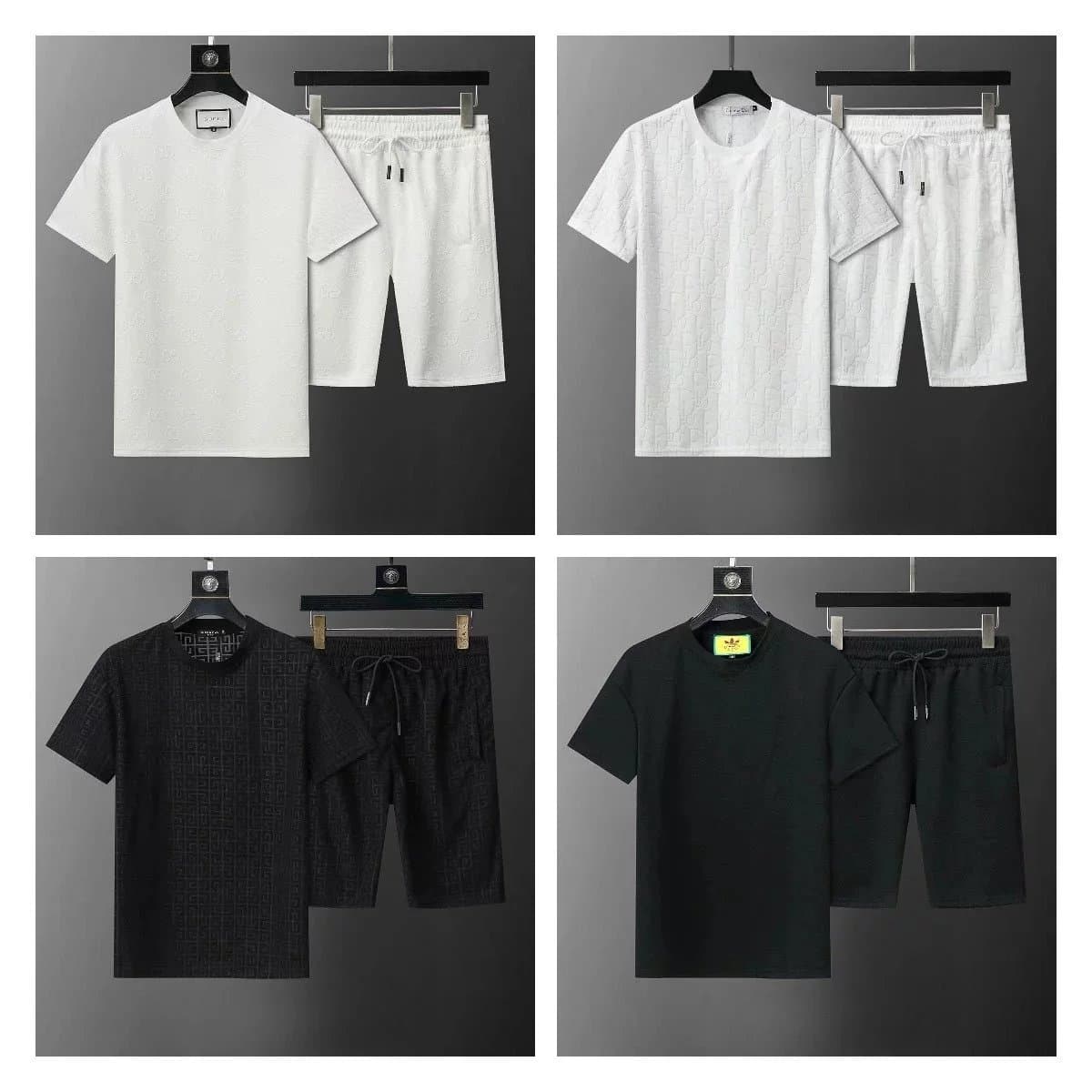Men's Logo Print T-Shirt & Shorts Set - White/Black