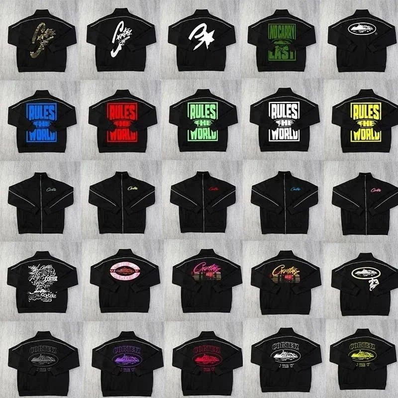 Black Track Jackets with Colorful Back Prints